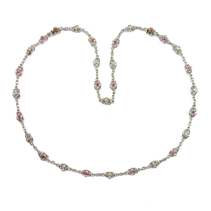 Early 20th century ruby and diamond chain necklace